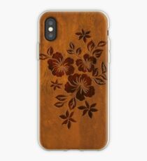 Lilikoi Hibiscus Faux Koa Wood Hawaiian Surfboard iPhone Case