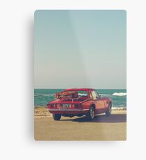 Triumph Spitfire by the sea, with ship, fine art photo, british car, sports car, color, high definition, classic car, supercar, old car print Metal Print