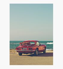 Triumph Spitfire by the sea, with ship, fine art photo, british car, sports car, color, high definition, classic car, supercar, old car print Photographic Print