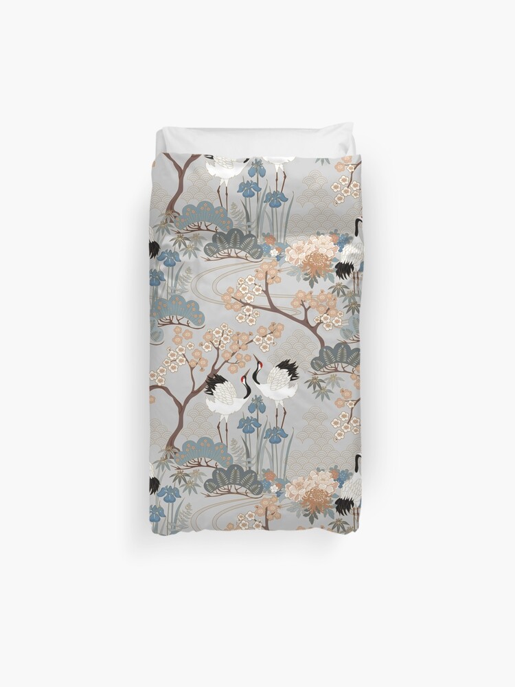 Japanese Garden Gray Duvet Cover By Juditgueth Redbubble