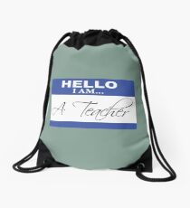 Hello I am a teacher Drawstring Bag