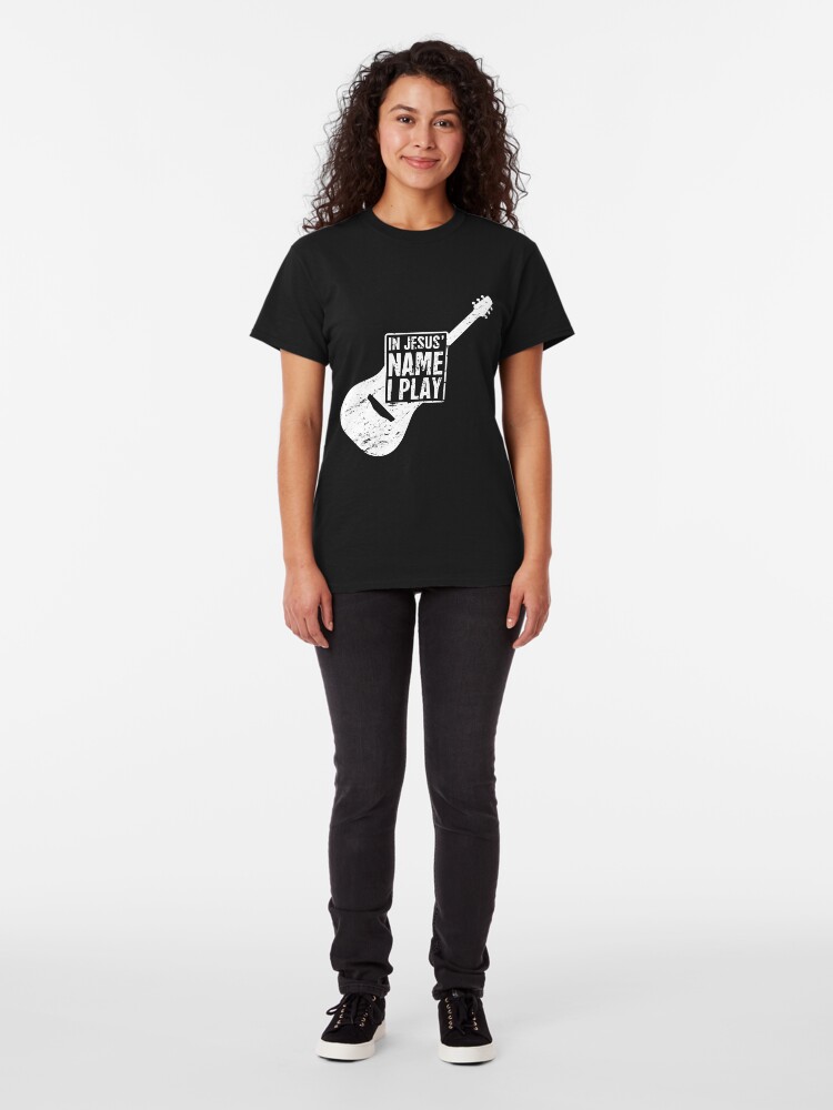 ""In Jesus' Name I Play" Christian Band Guitar Player" Tshirt by