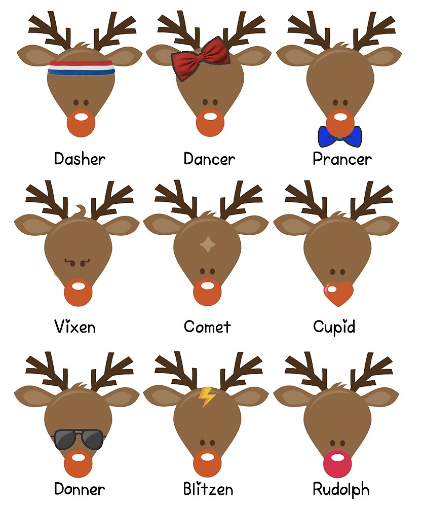 "Rudolph the red nose Reindeer Emoji Christmas print" by SafariTees
