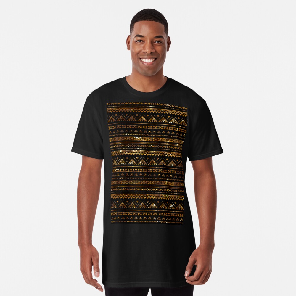 Aztec Black Tinsel Gold Long T-Shirt