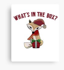 Cute Christmas What's In The Box Fox Gift Canvas Print