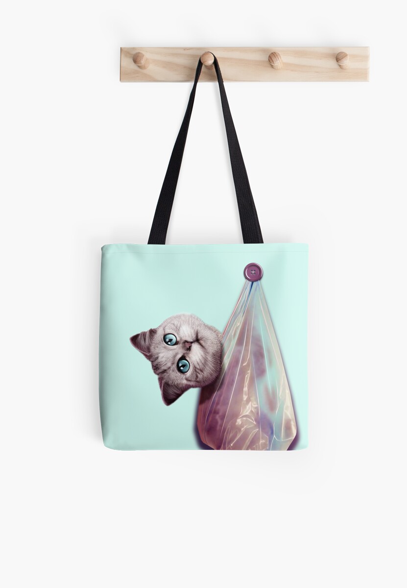 "CAT IN PLASTIC BAG" Tote Bag by MEDIACORPSE | Redbubble