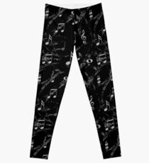 Grey and Black Music Notes Pattern Leggings