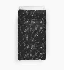 Funda nórdica Patrón de notas de música gris y negro