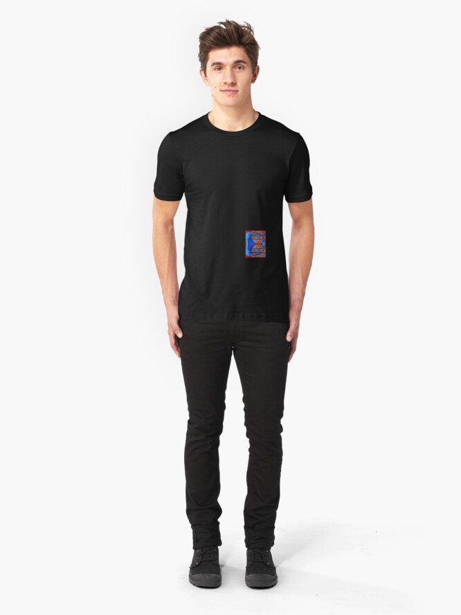 Alternate view of Blue Cats (small down) Slim Fit T-Shirt