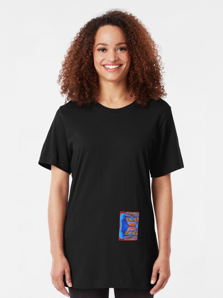 Alternate view of Blue Cats (small down) Slim Fit T-Shirt