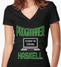 Retro Programmer Design Fluent in Coding Haskell Women's Fitted V-Neck T-Shirt