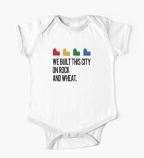 WE BUILT THIS CITY ON ROCK AND WHEAT Settlers of Catan One Piece - Short Sleeve