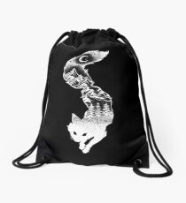 Fox Silhouette mit Bergen, Bäumen und Mond T-Shirt Turnbeutel