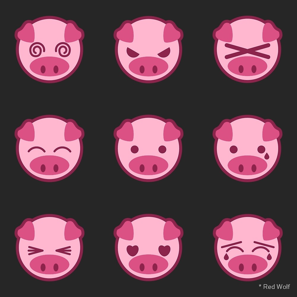 Pig Emoji: Pink/Black by * Red Wolf