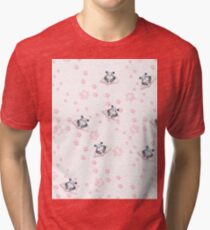 Blush pink black white panda animal paw's pattern Tri-blend T-Shirt