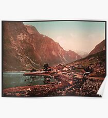 A vintage photograph of a mountain range Poster