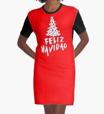 Feliz Navidad with Tree Graphic T-Shirt Dress