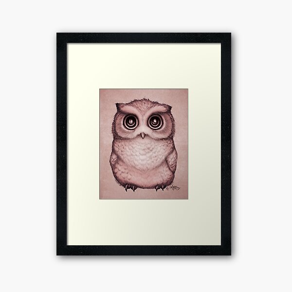 "The Little Owl" by Amber Marine, (Peach Fuzz Version) Pencil and Ink Illustration (Copyright 2016) Framed Art Print