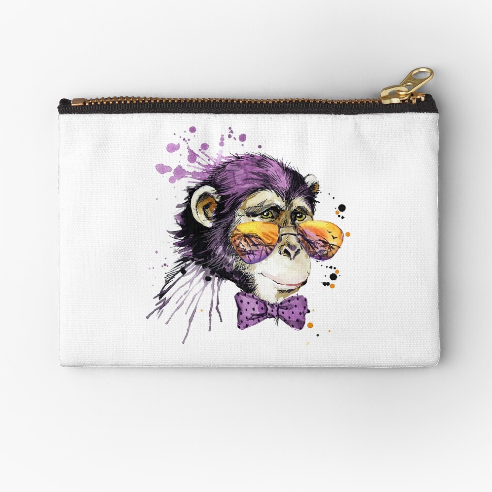Purple Monkey With Palm Tree Sunglasses In Watercolor Paint