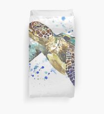 Blue & Green Sea Turtle Pastel Watercolor Painting Duvet Cover