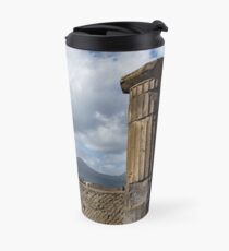 Ancient Pompeii - the Forum Columns Framing Mount Vesuvius Volcano Travel Mug