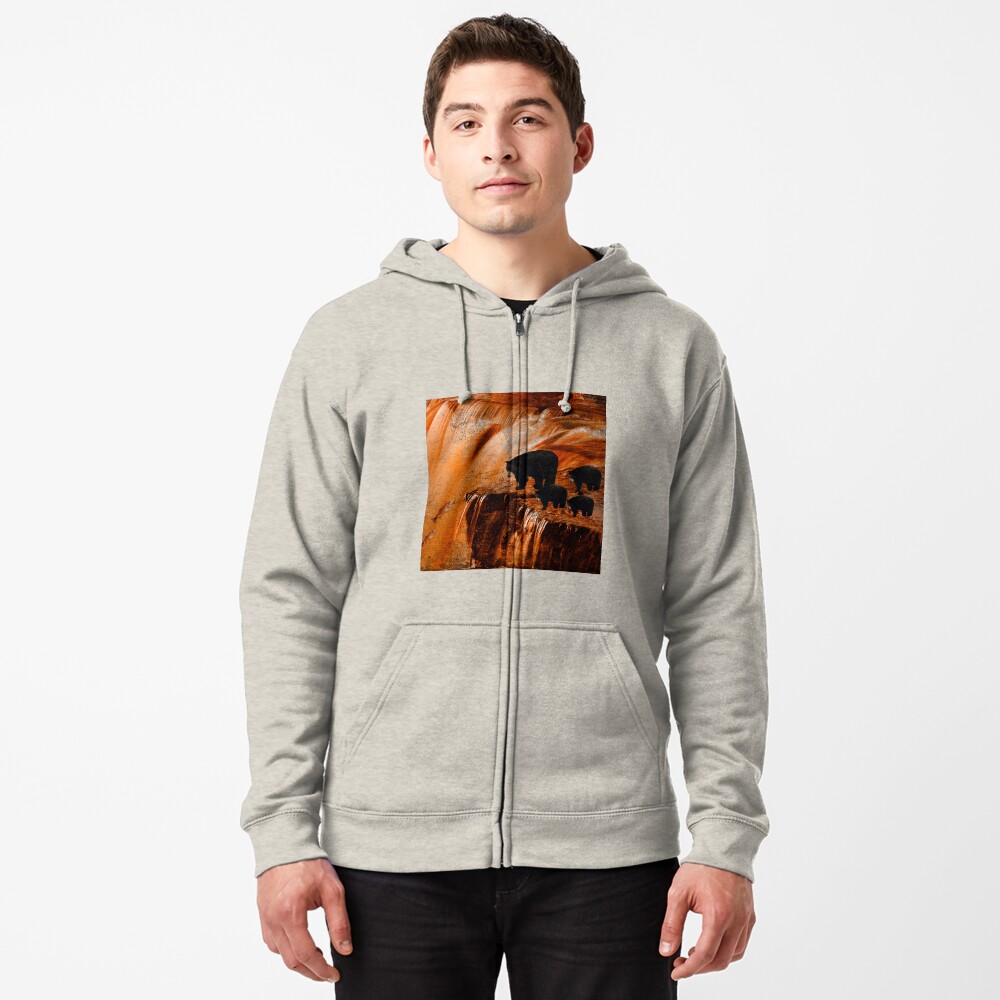 Bears Fishing on a Waterfall Zipped Hoodie