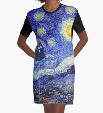 Starry Night Inspiration Tardis Time Machine Graphic T-Shirt Dress