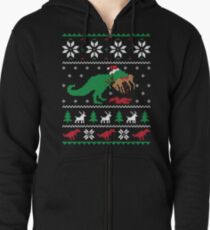 Dinosaurier hässliche Weihnachtsstrickjacke - lustiges Weihnachtsgeschenk Hoodie mit Reißverschluss