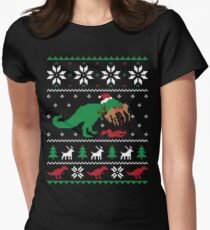 Dinosaur Ugly Christmas Sweater - Funny Christmas Gift Women's Fitted T-Shirt