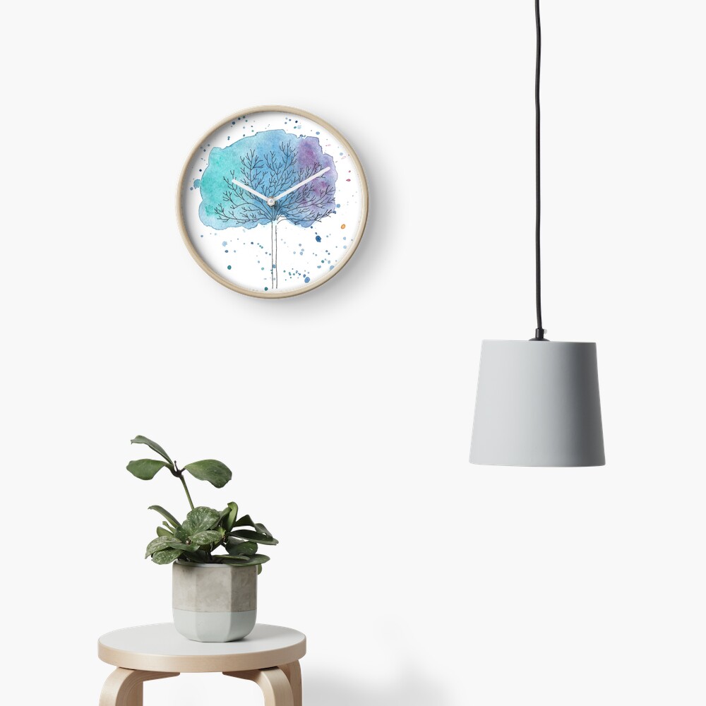watercolor blue tree Clock