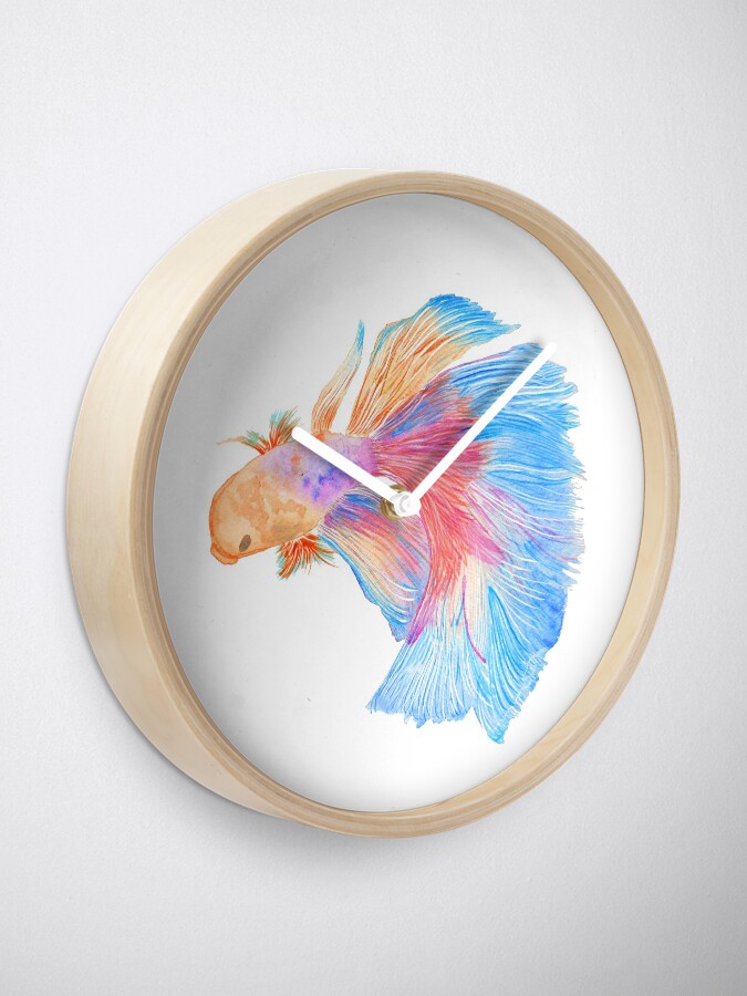 Alternate view of Watercolor beta fish Clock