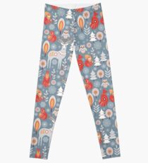Seamless pattern with winter forest, deer, owl and Fox. The Scandinavian style. Leggings