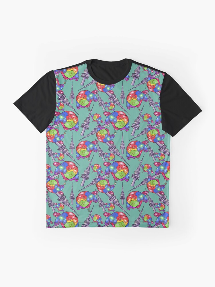 Alternate view of Rainbow Skywhale says YES - Teal Graphic T-Shirt