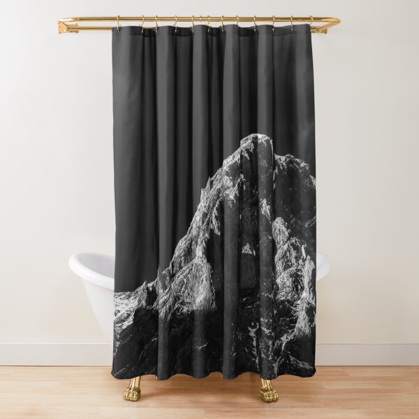 Black and white sun illuminated mountain Shower Curtain