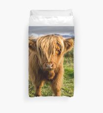 Highland cow on the island of skye Duvet Cover