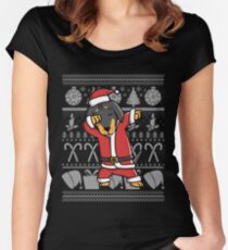 Dabbing Dachshund Ugly Christmas Sweater Graphic Women's Fitted Scoop T-Shirt