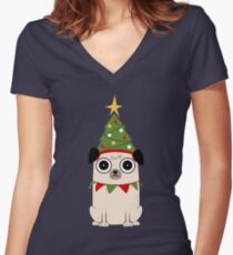 It's Christmas for Pug's sake Women's Fitted V-Neck T-Shirt