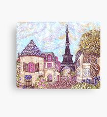 Paris Eiffel Tower inspired pointillism landscape by Kristie Hubler Canvas Print
