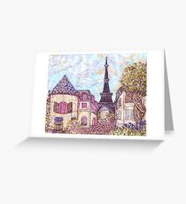 Paris Eiffel Tower inspired pointillism landscape by Kristie Hubler Greeting Card
