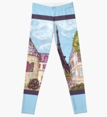 Paris Eiffel Tower inspired impressionist landscape by Kristie Hubler Leggings