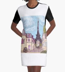 Paris Eiffel Tower inspired impressionist landscape by Kristie Hubler Graphic T-Shirt Dress