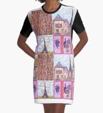 Paris Inspired Pointillism Grapes Wine Wood by Kristie Hubler Graphic T-Shirt Dress