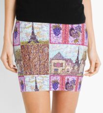 Paris Inspired Pointillism Grapes Wine Wood by Kristie Hubler Mini Skirt