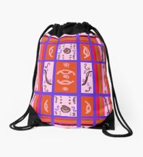 Curvy Plaid Abstract Feminine Folk Art by Kristie Hubler Drawstring Bag