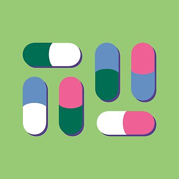 Artwork thumbnail, Pink, blue, dark green and white pills  by petitspixels