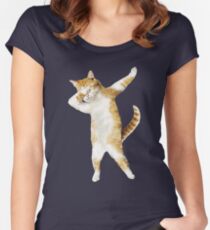 Dabbing Cat Kitten Funny Dab Tee Cool Dance Kitty Women's Fitted Scoop T-Shirt