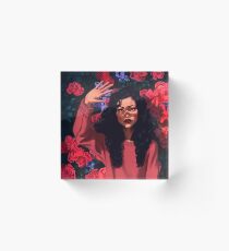 Red Flowers Girl Acrylic Block