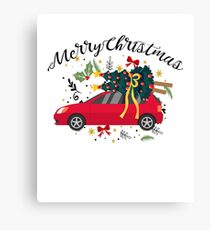 truck with Christmas tree Fun Christmas Merry Christmas Canvas Print