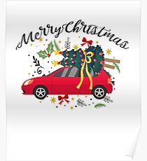 truck with Christmas tree Fun Christmas Merry Christmas Poster