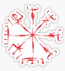 Vegvísir to never get lost Red paint Sticker